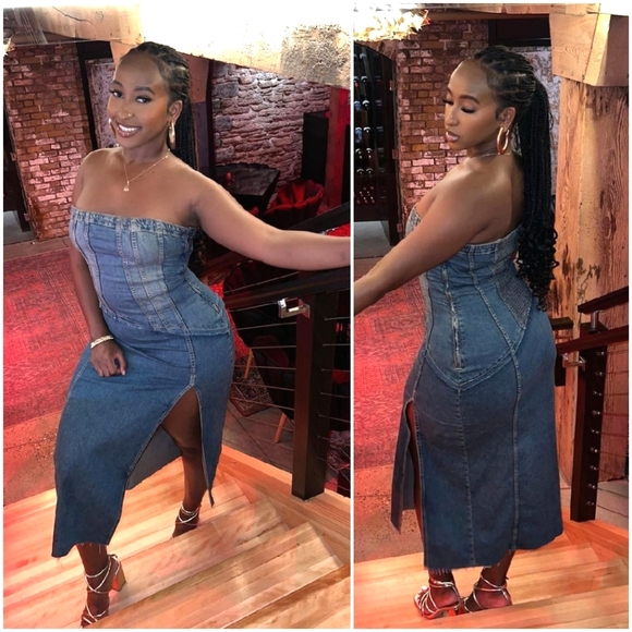 Zara  denim * strapless midi dress slit size XS - Picture 2 of 12